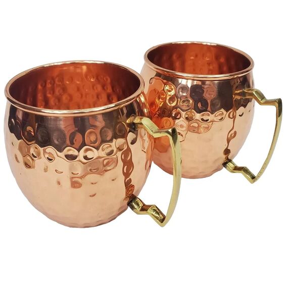 Copper Cure Moscow Mule Mugs Hammered Cup x2 + Straws & Wood Coasters - New! - Picture 4 of 6